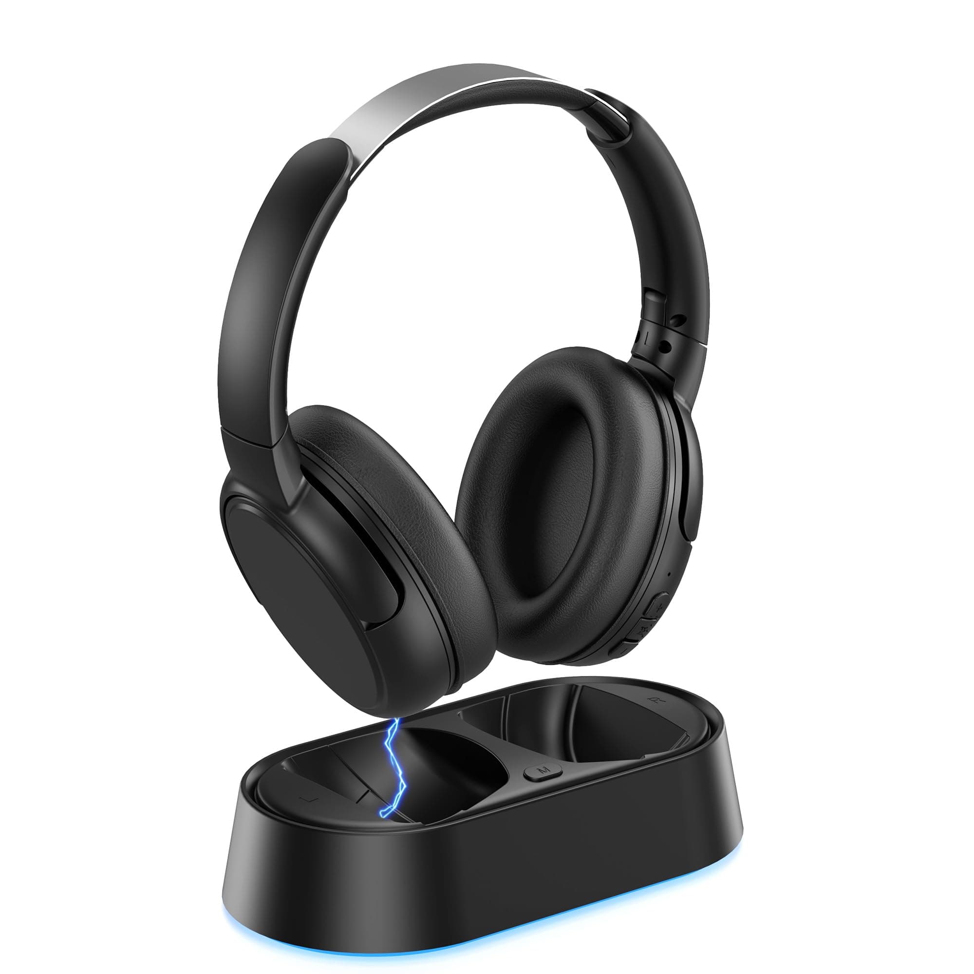 Wireless Headphones for TV Watching, TV Headphones with Transmitter Charging Base, Bluetooth V5.3, No Lip-Sync Delay, Clear Voice, Plug & Play, Comfortable Over-Ear for Seniors, Gifts for Elderly Black