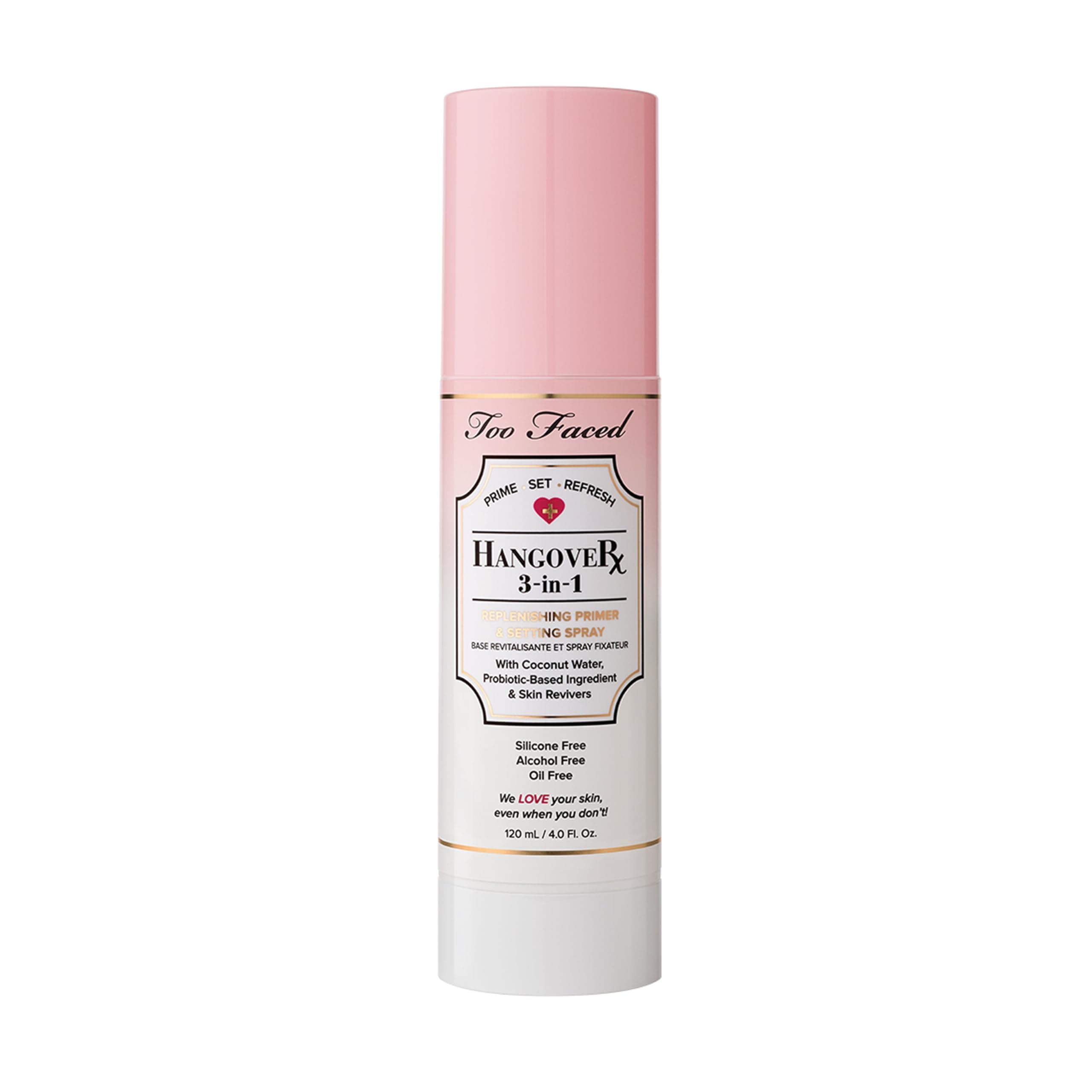 Too Faced Hangover 3-in-1 Primer & Setting Spray | Soothing & Hydrating Setting Spray for Face Makeup | Coconut Water Full Size - 4 Fl Oz