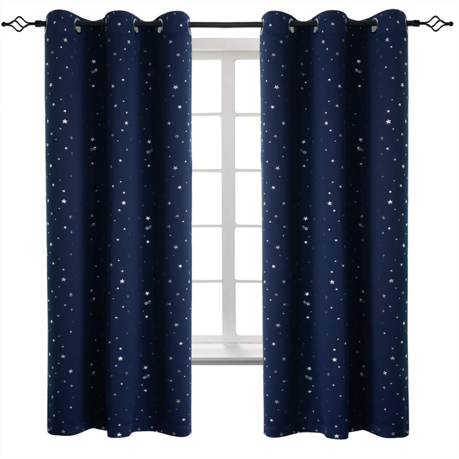 BGment Kids Blackout Curtains for Boys Bedroom, Star Curtains Thermal Insulated Grommet Window Drapes for Nursery, Set of 2 Panels (42 x 63 Inch, Navy Blue) Navy Blue Star 42"W x 63"L (Pack of 2)