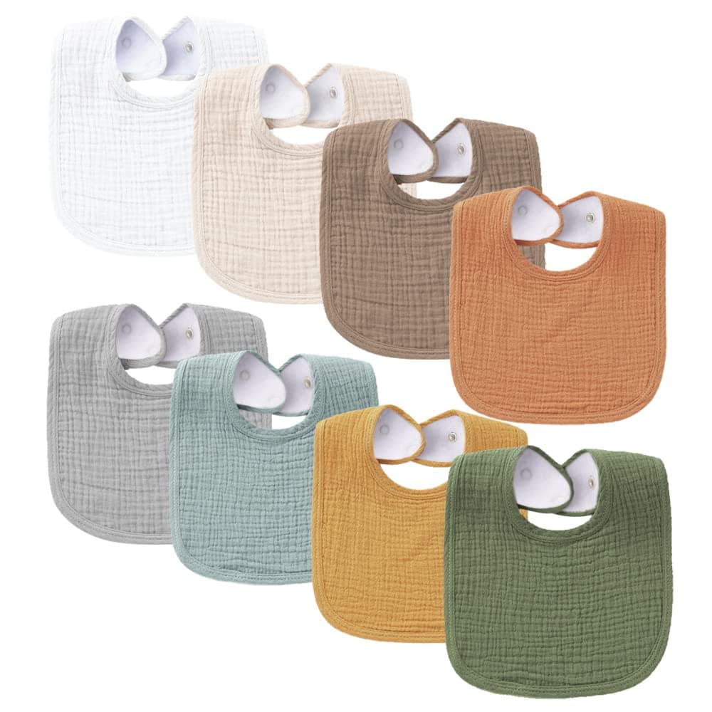 Konssy Muslin Baby Bibs 8 Pack Baby Bandana Drool Bibs Cotton for Unisex Boys and Girls, Soft Absorbent Set for Teething and Drooling Neutral