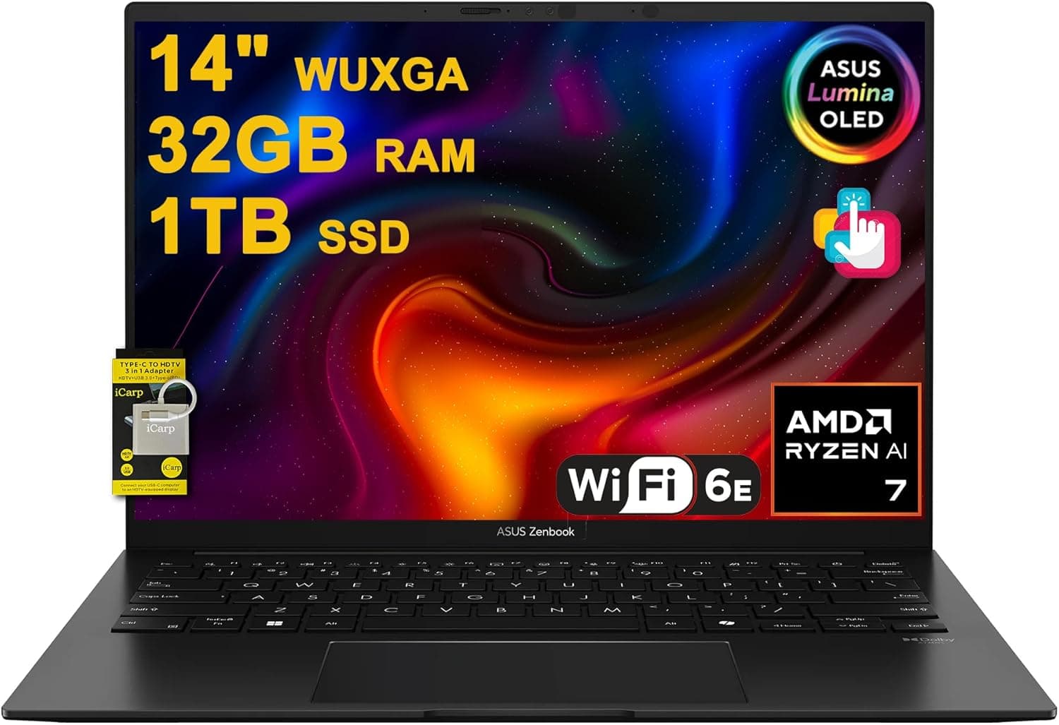 ASUS Zenbook 14 Laptop 14" WUXGA Lumina OLED Touch (100% DCI-P3, 500nits HDR) AMD 8-core Ryzen AI 7 350 (Up to 50 Tops) 32GB RAM 1TB SSD for Creator Business Professional Win11 ICP Hub w/Copilot AI 32GB RAM | 1TB SSD