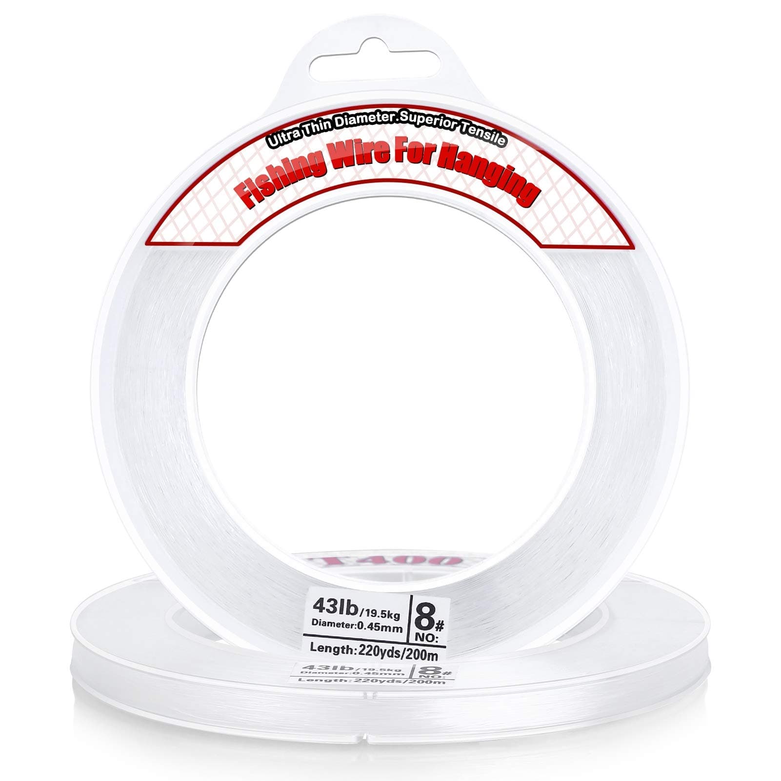 Clear Fishing Wire, Acejoz 656FT Fishing Line Clear Invisible Hanging Wire Strong Nylon String Supports 40 Pounds for Balloon Garland Hanging Decorations 0.45mm, 656ft, 40lb