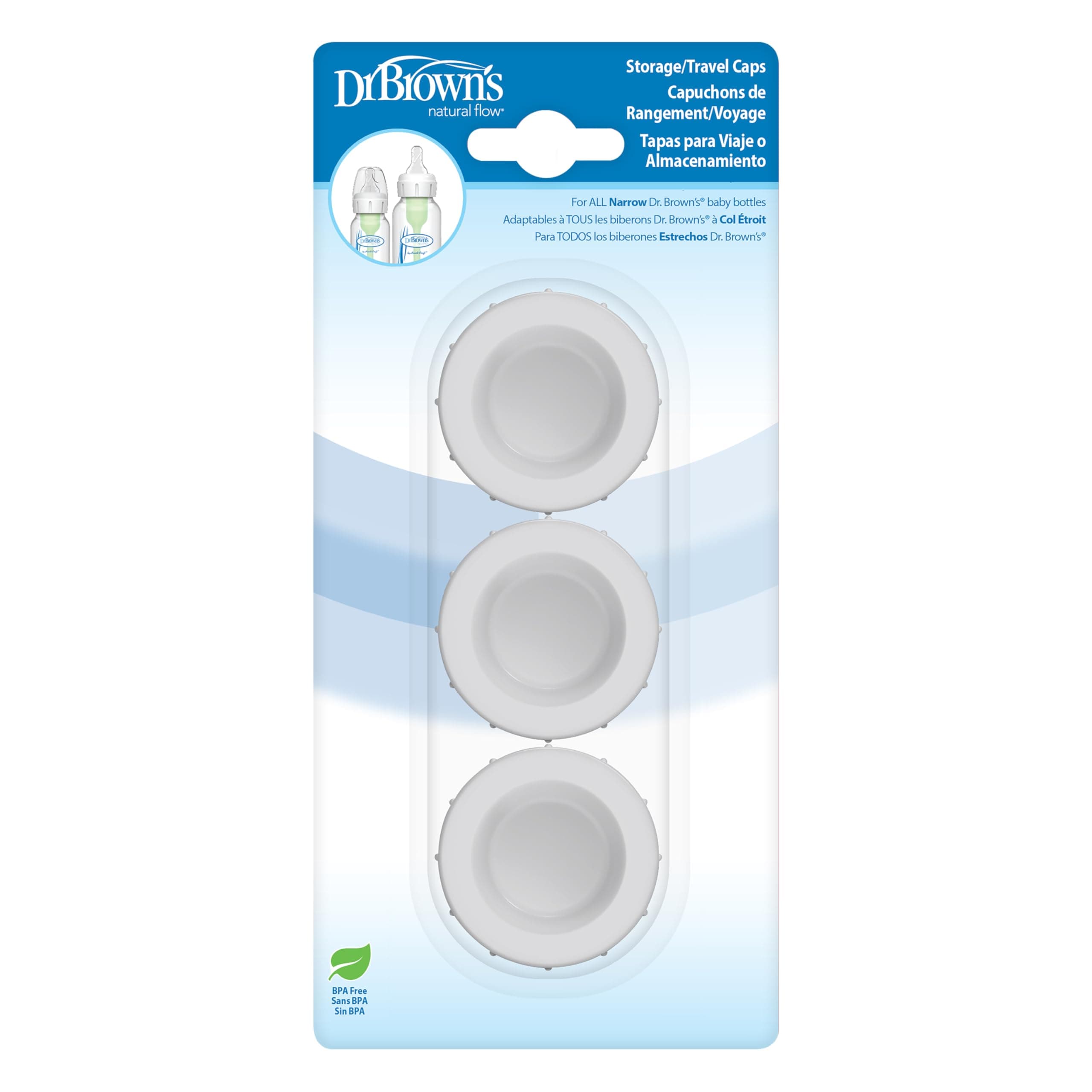 Dr. Brown's Narrow Storage/Travel Caps for Anti-colic Options+ Baby Bottles, fits 8 oz/250 mL and 4 oz/120mL, BPA-Free, 3-Pack 3 Count (Pack of 1)