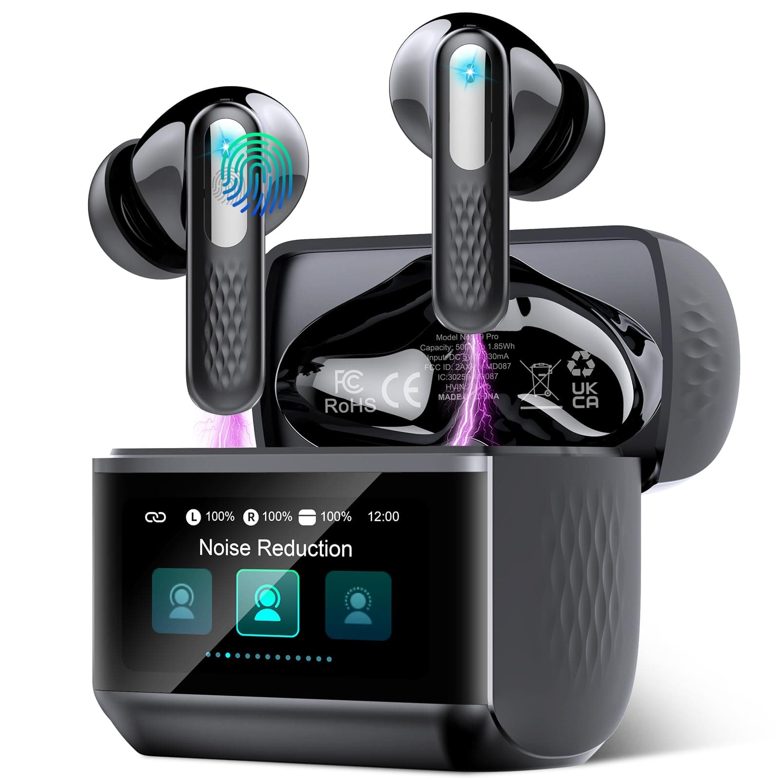 Wireless Earbuds, Bluetooth 5.4 Headphones with Multifunction Touch Screen, 48H Deep Bass Stereo Ear Buds, 5 EQ Modes, ANC/ENC Noise Cancelling, Transparency Mode, IPX7 Bluetooth Earbuds, Black