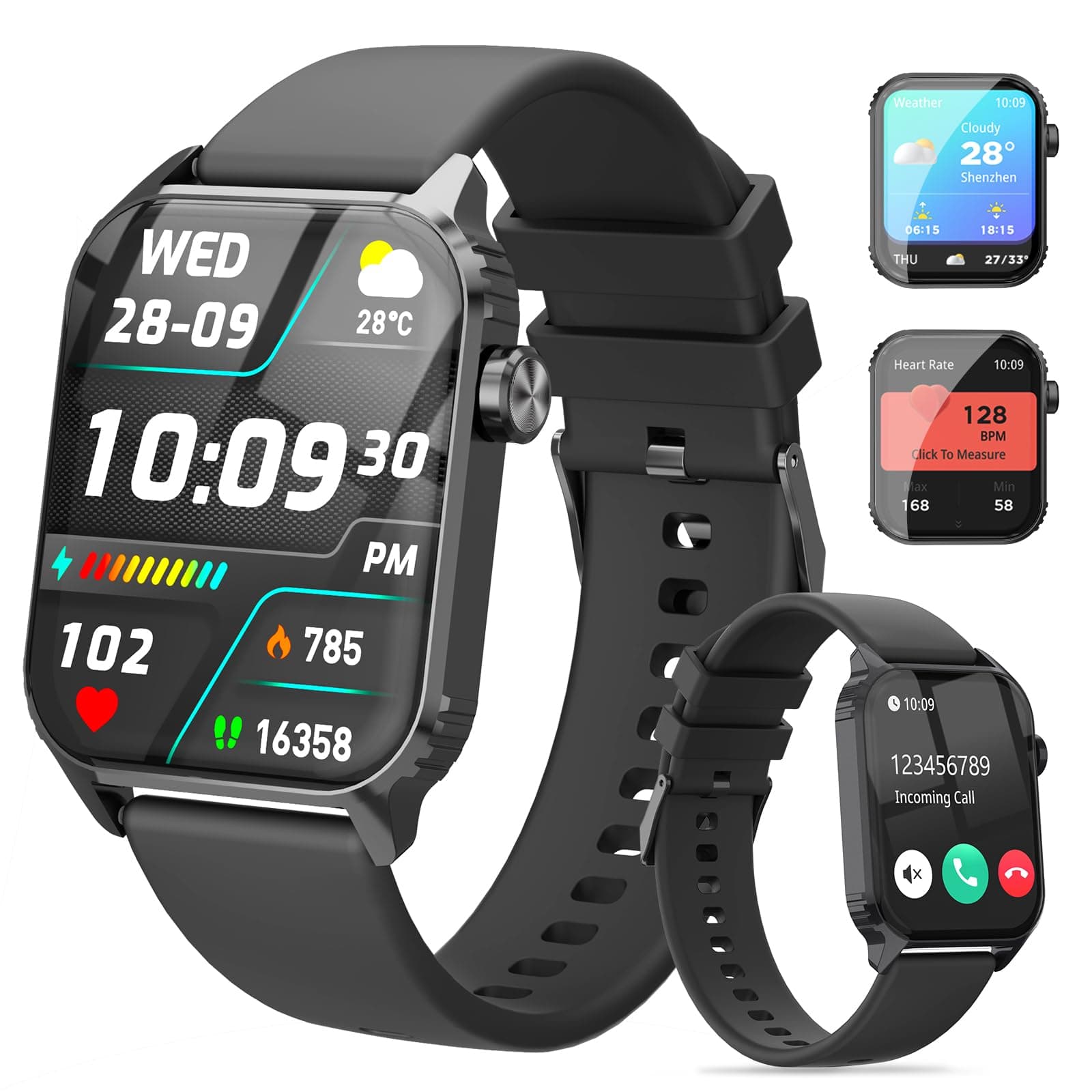 Smart Watches for Women Men, 1.83" HD Smartwatch with 120 Sports Modes, IP67 Waterproof, Bluetooth Call and Music Control;Heart Rate and Sleep Monitor (Black)