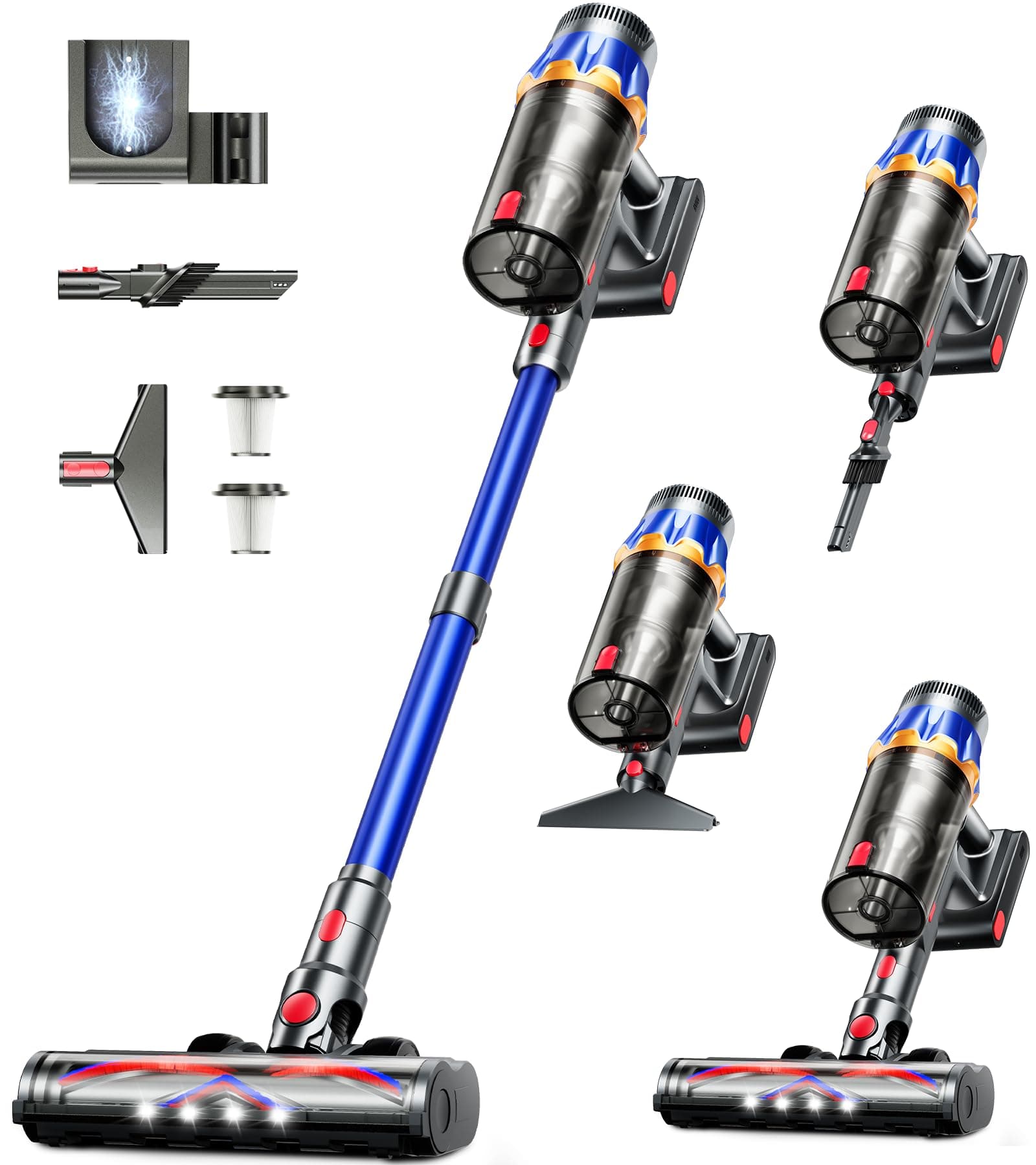 Cordless Vacuum Cleaner, Upgraded 600W 50KPA 70Mins Cordless Stick Vacuum Cleaner with Self-Standing and Smart Screen, Anti-tangle Wireless Vacumm, Vacuum Cleaners for Home/Pet Hair/Carpets/Floors Blue