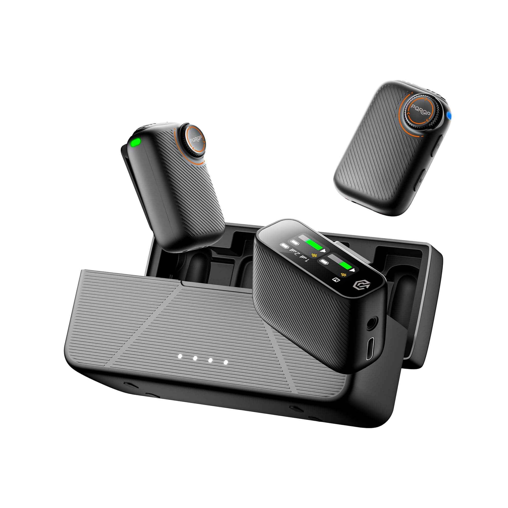 PQRQP S20 Mic (2 TX + 1 RX + Charging Case), Mini Microphone for iPhone/Android/Camera, 48kHz/24-bit High Audio, AI Noise Cancelling, 48h Use, 820ft Range, Wireless Microphones for Vlog, Streaming Soot Black