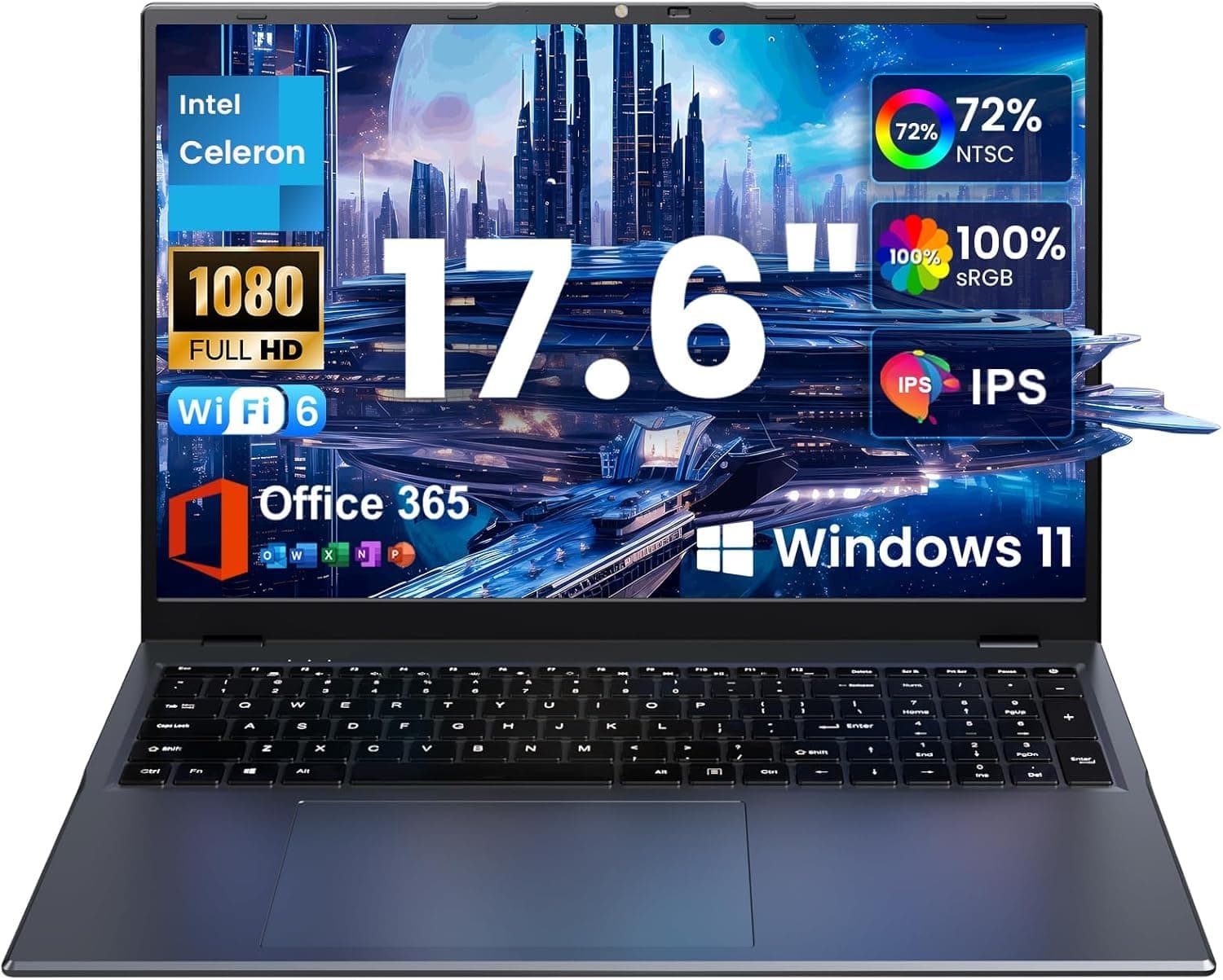 2025 17.6 Inch Laptop Computer with Office 365, 16GB RAM 640GB Storage, N5095 CPU, Windows 11, WiFi 6, Bluetooth 5.2, Backlit keyboard, Portable Thin Business Student Laptops for Work, School, Travel 12GB RAM 640GB SSD Black