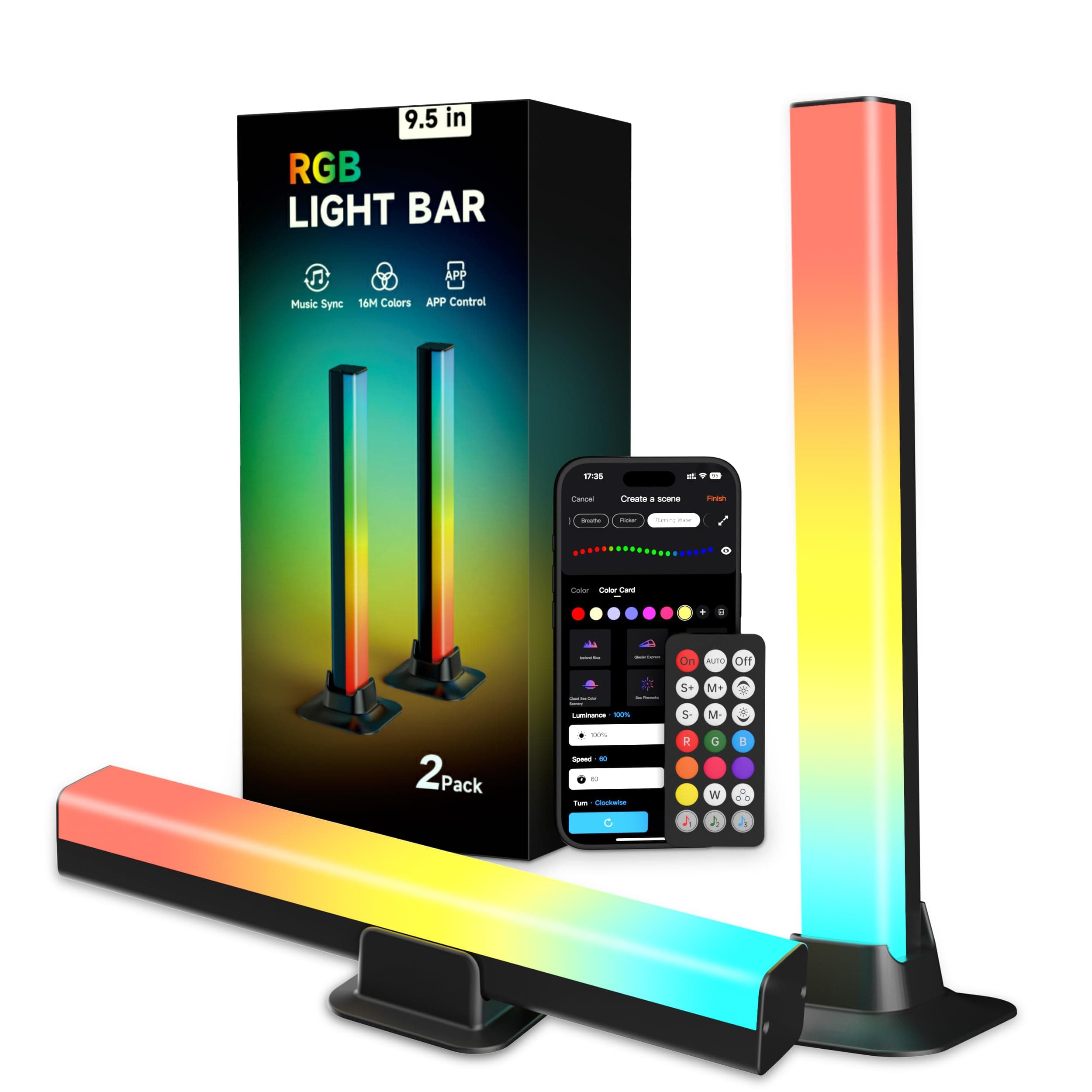 Smart LED Light Bars – 9.5-inch RGB + ICWW TV Backlight with Bluetooth, 400lm, 16 Million Colors, Music Sync for Gaming, Work, Parties & Room Decoration Mulitcolor 9.5" for 45" TV