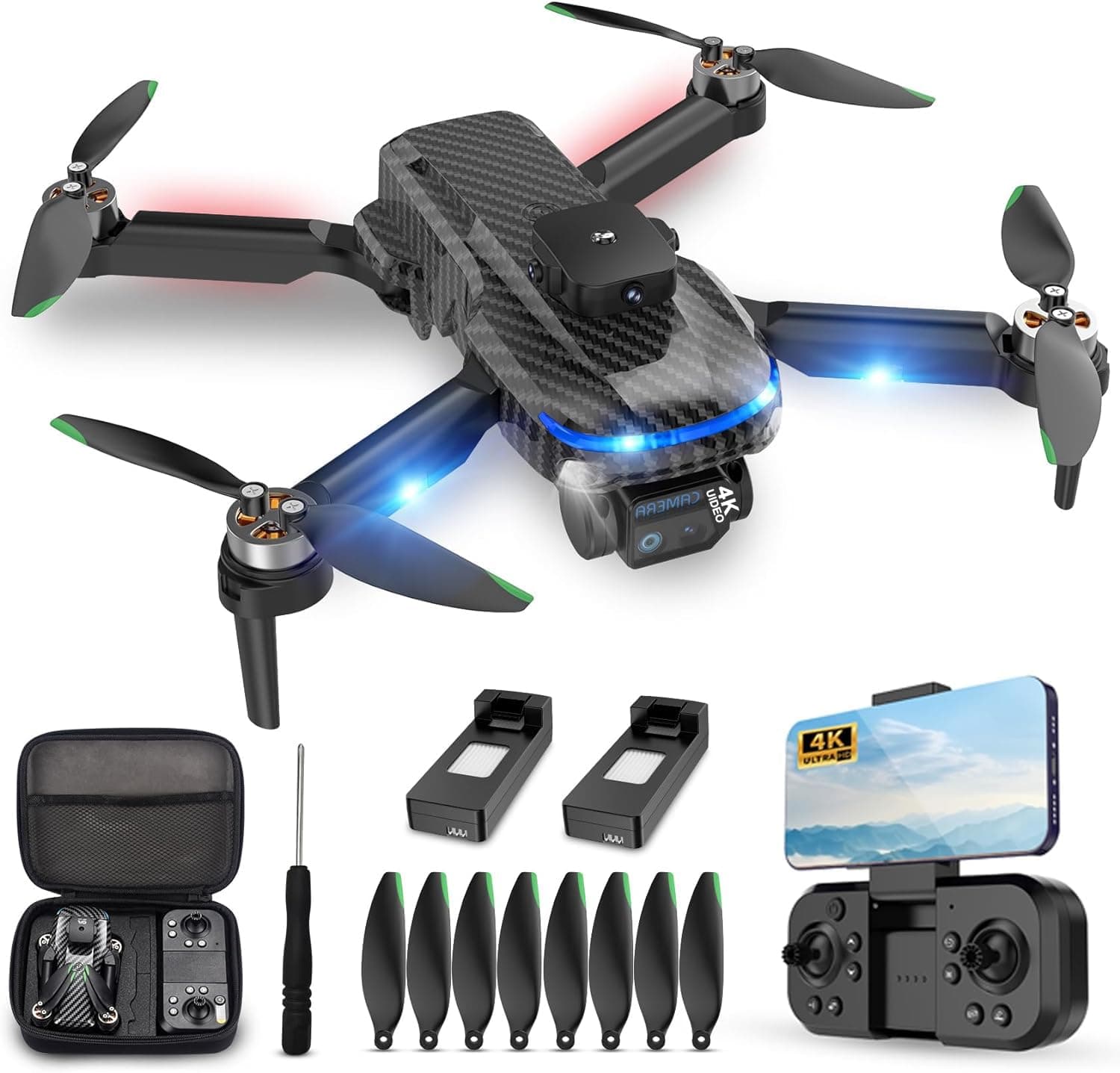 Drones for Adults with Emergency Stop,4K Drones with Camera for Kids, Headless Mode, 360° Flips, Carrying Case & 2 Batteries,Wireless RC Toys for Boys Girls-Black