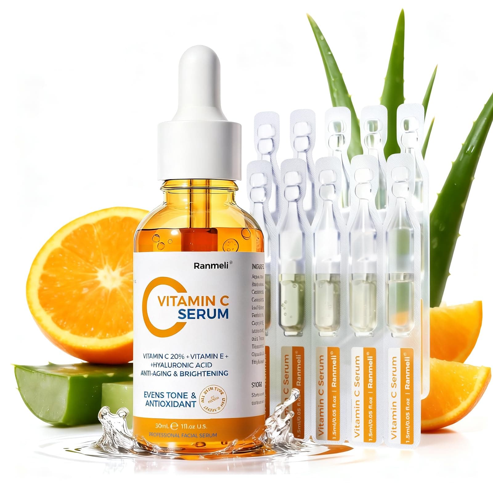 Vitamin C Serum for Face,20% Natural Vitamin C Facial Serum with Sodium Hyaluronat,Vitamin E,Anti Aging&Wrinkle Skin Face Serum for Dark Spots &Fine Lines,All Type Skin Care 1 fl.oz+ 0.05 fl.oz x 10e 1.5 Fl Oz (Pack of 1)