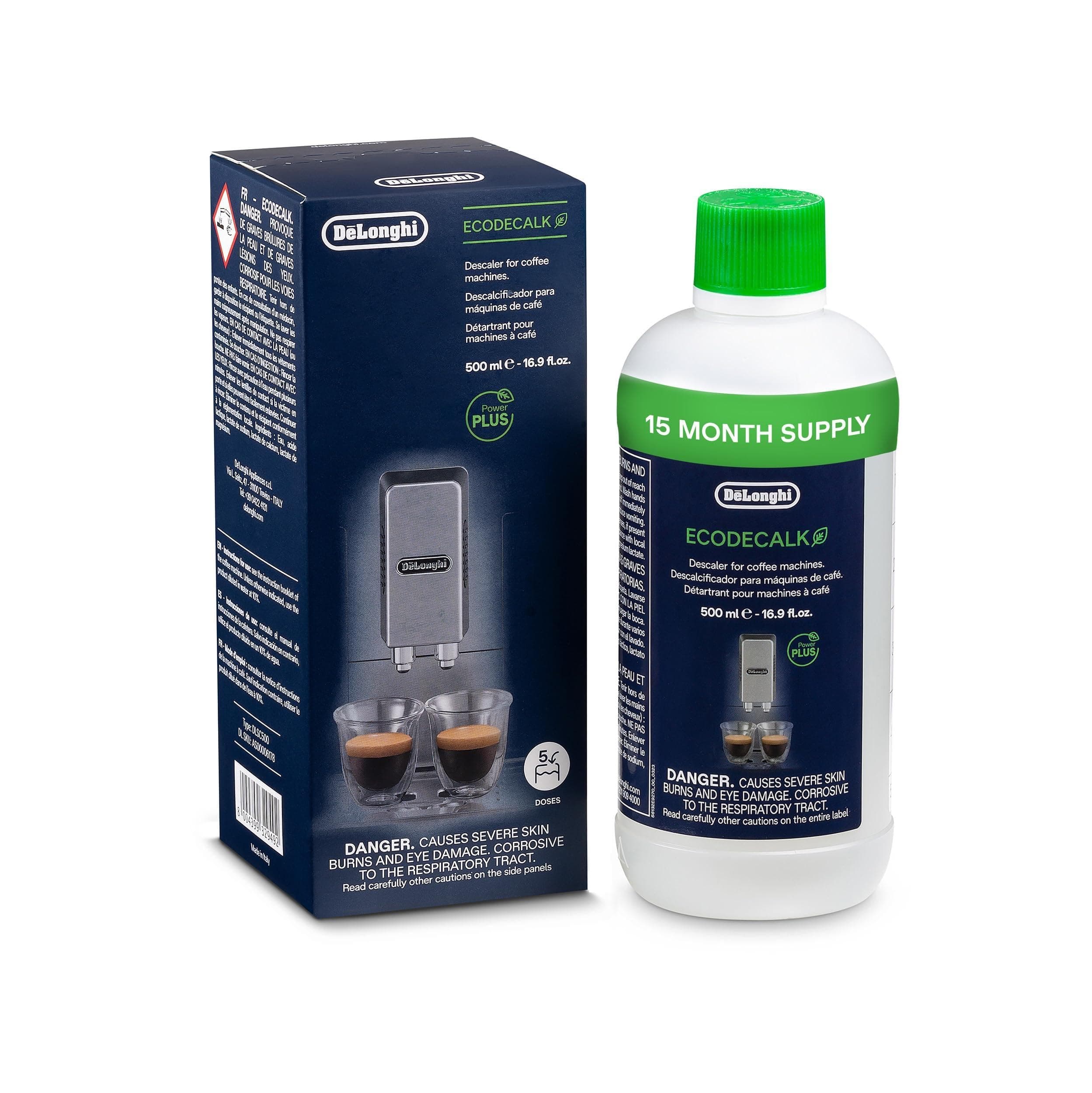 De'Longhi EcoDecalk Descaler, Eco-Friendly Universal Descaling Solution for Coffee & Espresso Machines, 16.90 oz (5 uses) 16.9 Fl Oz (Pack of 1)