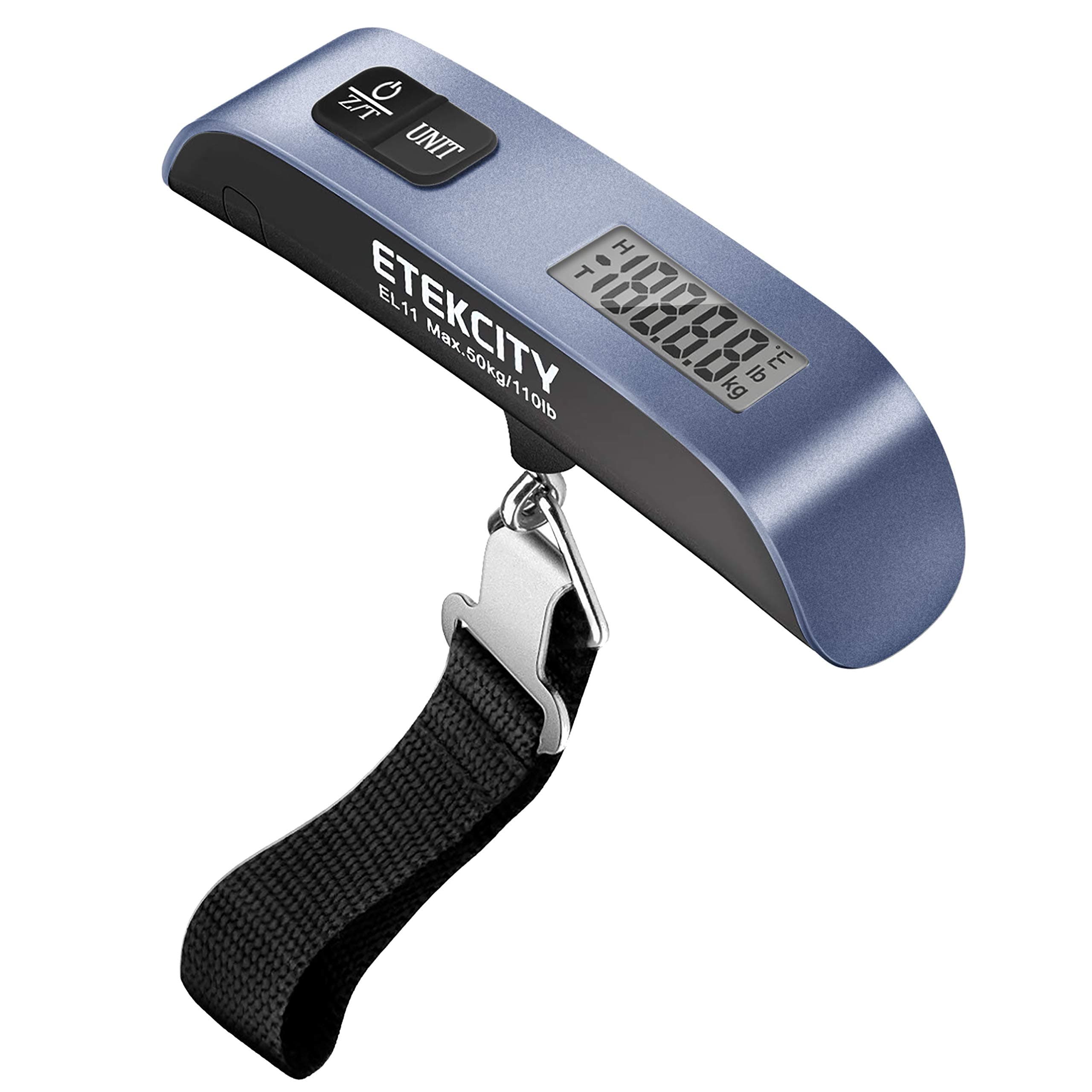 Etekcity Luggage Scale, Travel Essentials, Digital Suitcase Weight Scales for Travel Accessories, Hanging Baggage Scale with Temperature Sensor, Rubber Paint, 110 Pounds, Battery Included, Blue Bright Blue