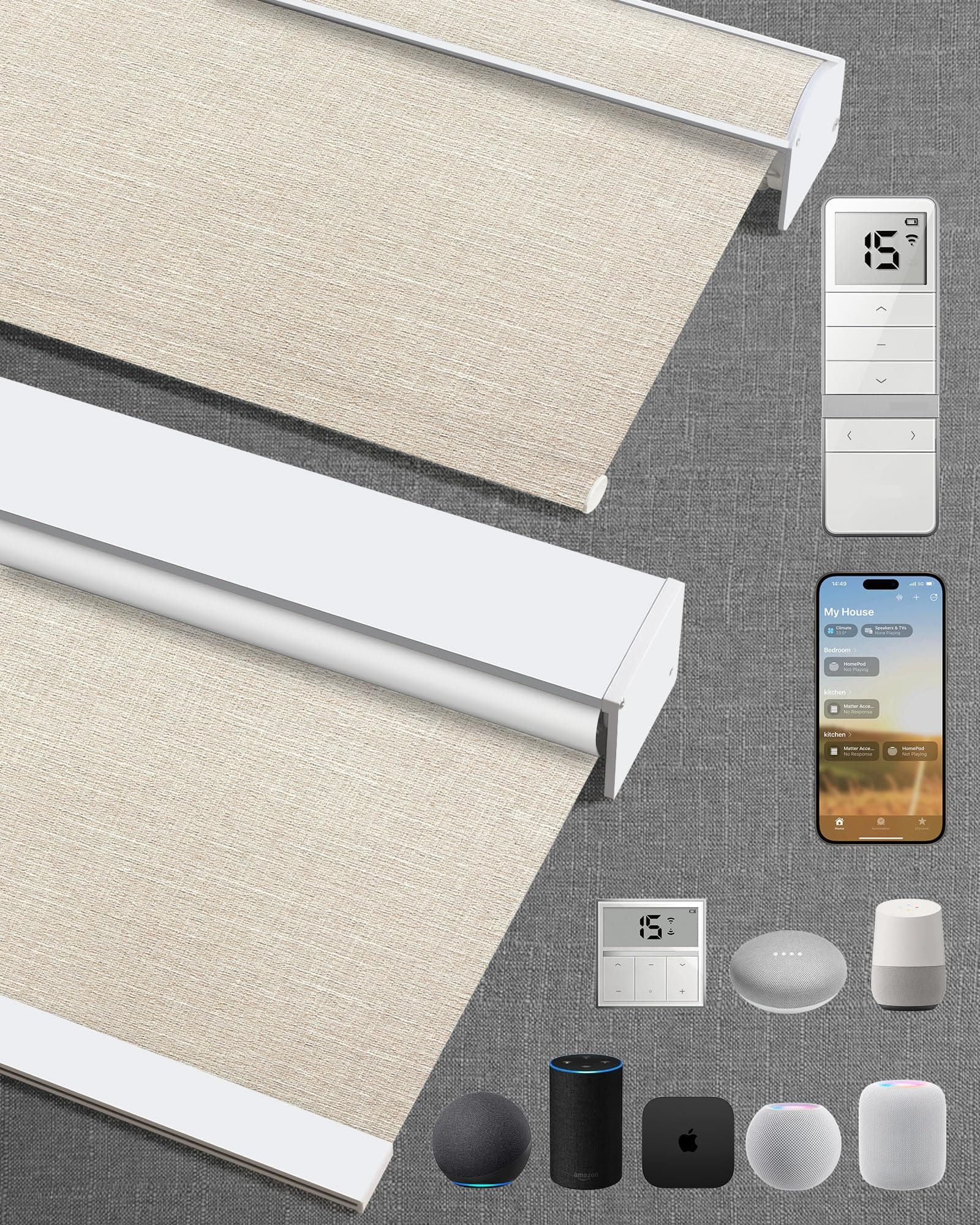 Kincmo Motorized Blinds with Remote,100% Blackout Motorized Roller Shades Work with Apple Homekit,Alexa,Google, Custom Electric Blinds with App,Voice Control (Aurora Beige)